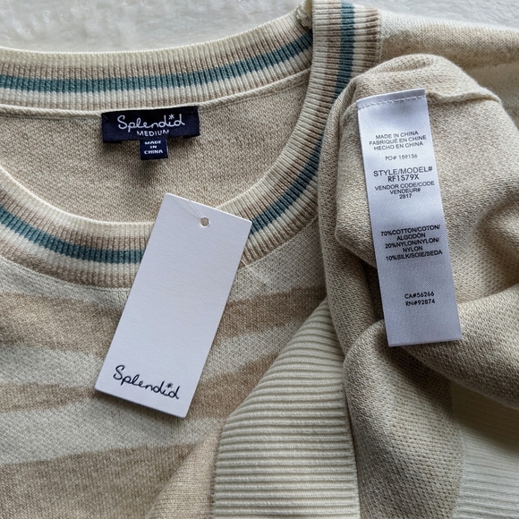 Splendid Sweater Silk Blend Camel Zebra Print Knit Crew Neck Cream Camel M NWT - Picture 12 of 12